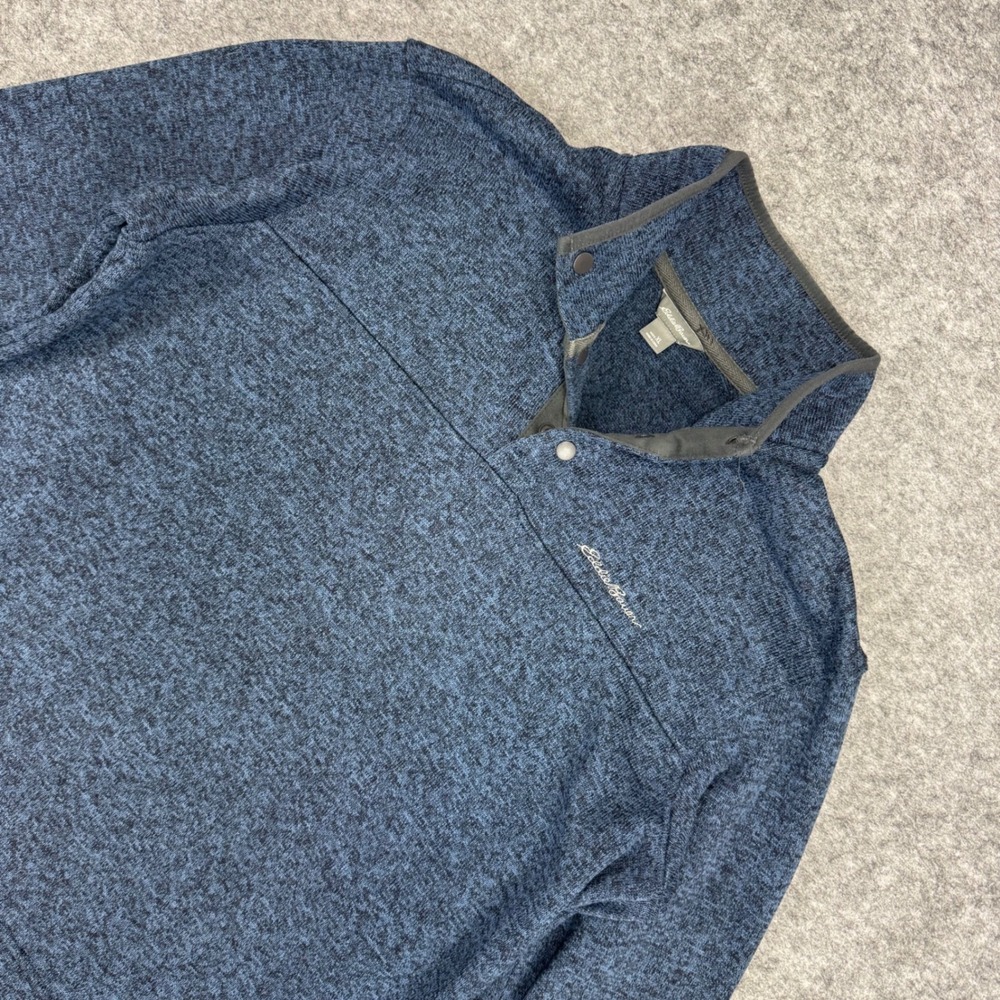 Eddie Bauer Men's Blue Heathered Fleece Pullover Sweatshirt Snap Neck Size XL